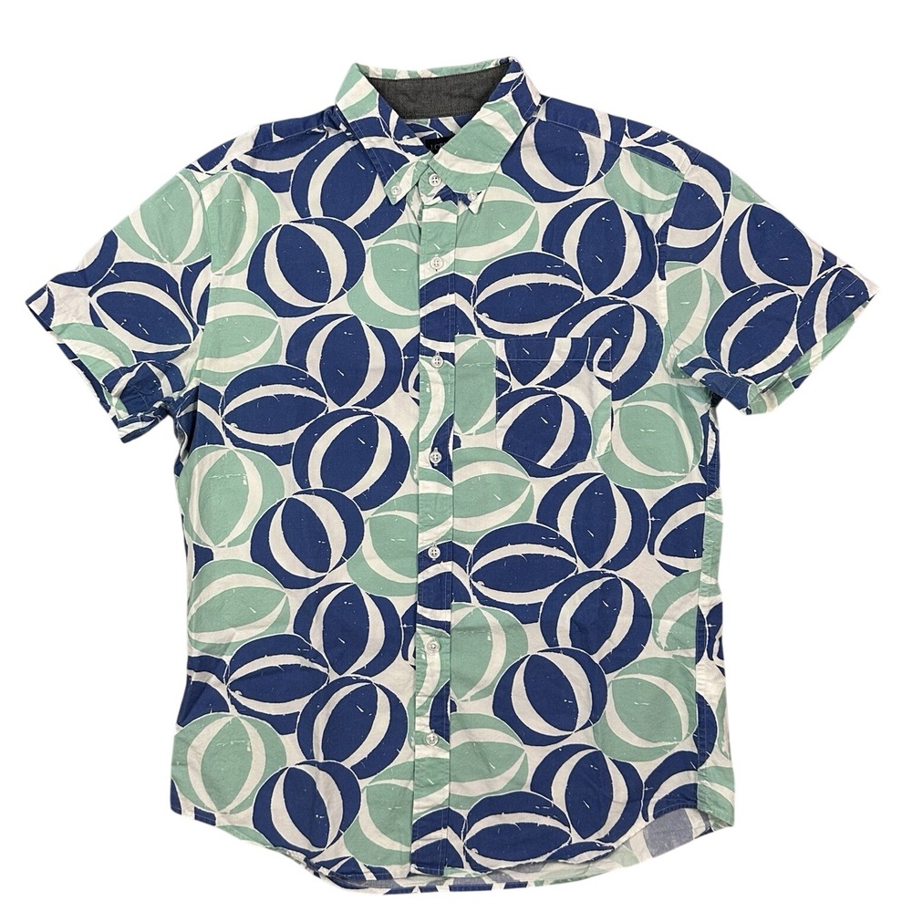 J.Crew Men's M Short Sleeve Shirt Blue Green Geometric Resort Cotton Button Up